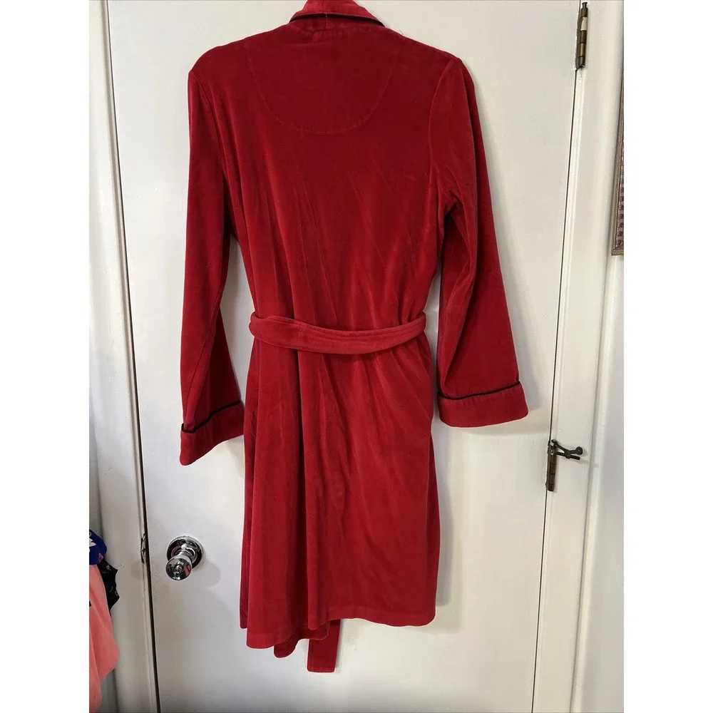VTG‎ Lauren Ralph Lauren Red Robe Embroidered Pocket Women's Size M Black Trim